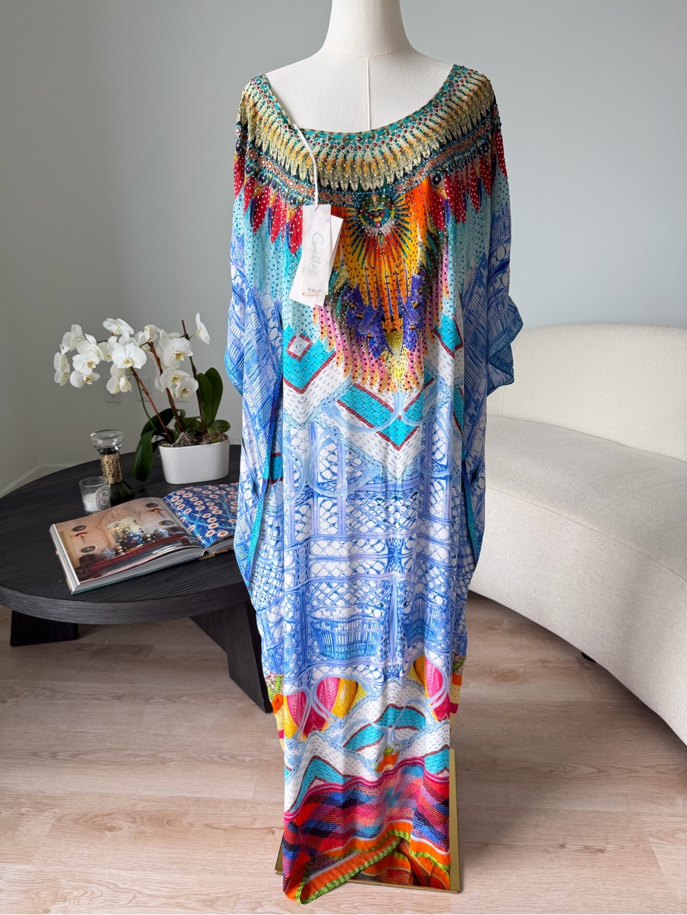 Camilla Silk Crystal Embellished Caftan Kaftan One Size NWT $600 Resort Cover Up - Picture 13 of 17
